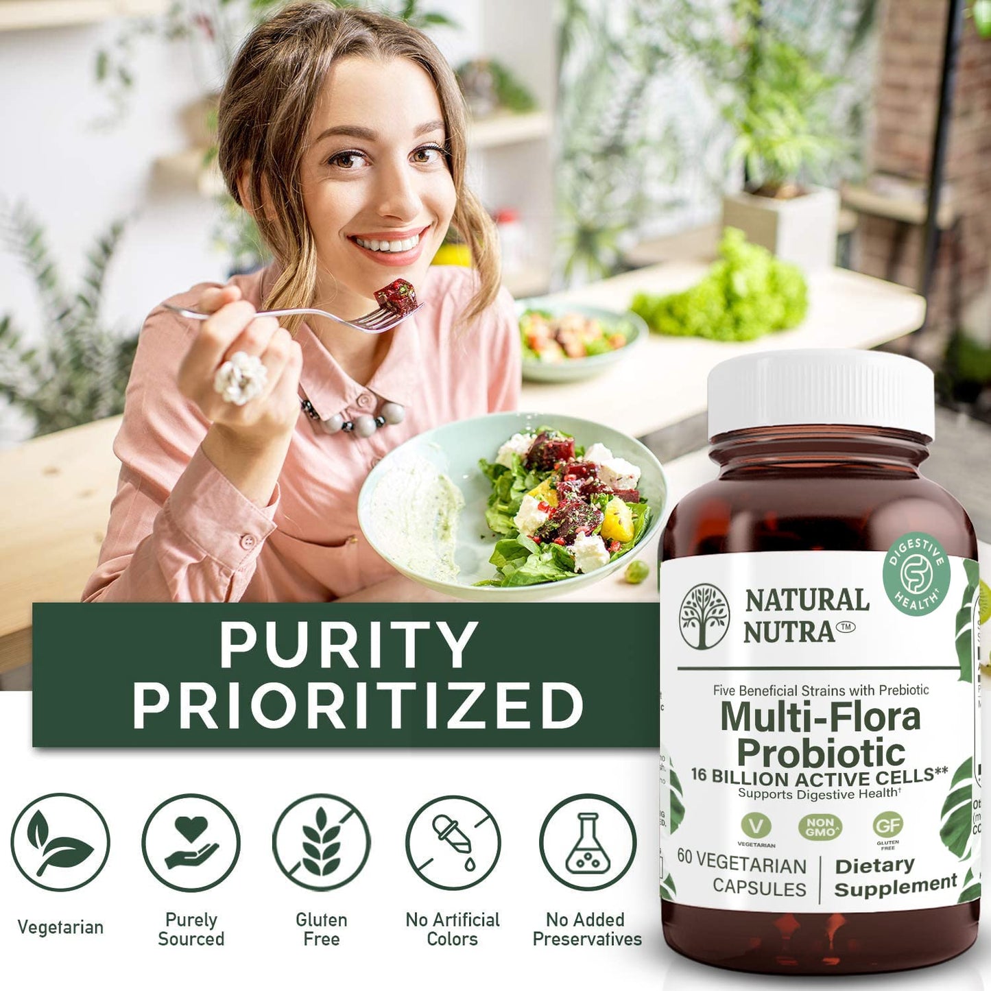 Natural Nutra Probiotic Quattro, 50 Vegetarian Capsules | Advanced Probiotic Supplement, 4 Powerful Strains Including Lactobacillus Acidophilus, Bifidus, Supports Digestive