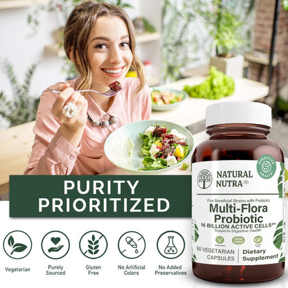 Natural Nutra Probiotic Quattro, 50 Vegetarian Capsules | Advanced Probiotic Supplement, 4 Powerful Strains Including Lactobacillus Acidophilus, Bifidus, Supports Digestive