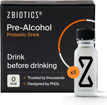ZBiotics — Feel Better After Drinking, Wake Up Refreshed, Science-Backed, Patented Probiotic, Travel-Friendly, 3-Pack of 0.47 Fl Oz Bottles