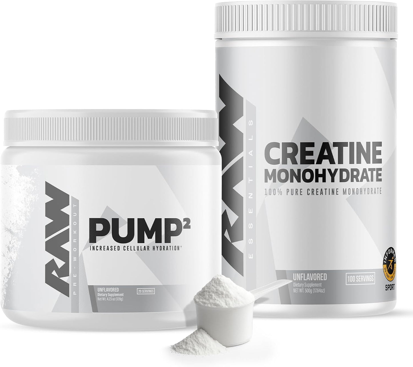 RAW Nutrition Creatine Monohydrate & Unflavored Pre-Workout Powder Bundle