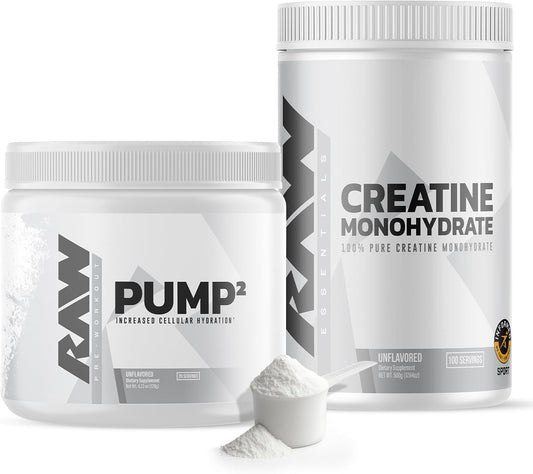 RAW Nutrition Creatine Monohydrate & Unflavored Pre-Workout Powder Bundle