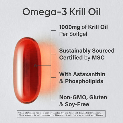 Sports Research Krill Oil Supplement with EPA & DHA Omega 3, Phospholipids & Astaxanthin from Antarctic Krill - Highest Concentration of Krill Oil for Men & Women - 1000mg, 60 Softgel Capsules