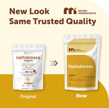 Micro Ingredients Nattokinase 240 Softgels, 200mg (4,000 FU) Per Serving | 7-in-1 Nattokinase Supplement with CoQ10, Bromelain, Turmeric, Ginger, Olive Leaf, & White Willow Bark | Non-GMO