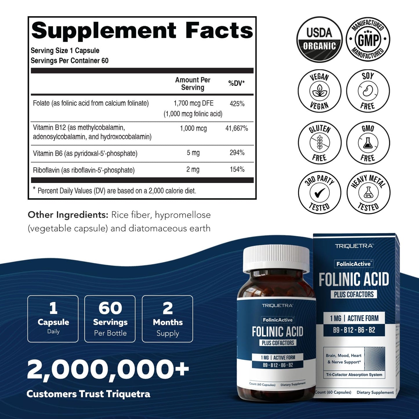 FolinicActive™ Organic Folinic Acid Liquid Drops for Brain, Heart, Nerve & Mood Support - 1700 mcg with B12, B6 & Riboflavin B2 - Tri-Cofactor Absorption System -Berry Flavor Drops, 1fl oz-60 Servings