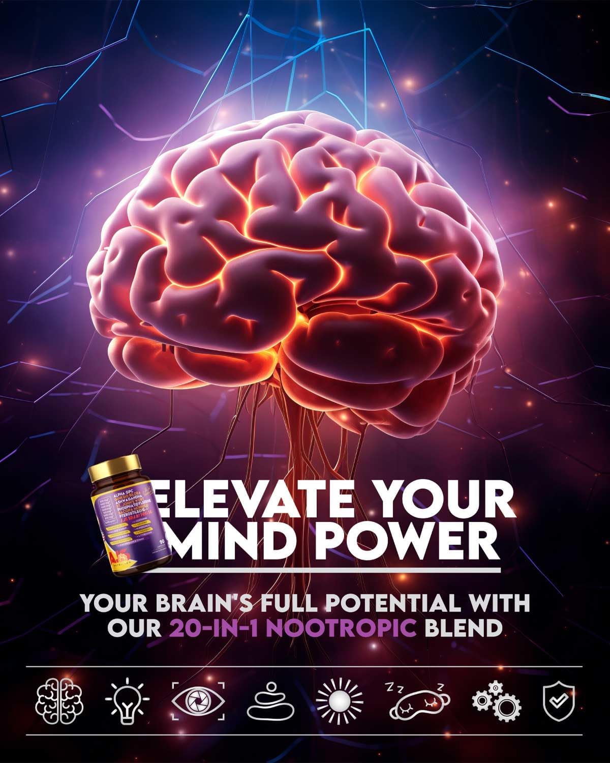 AJS Alpha GPC Nootropic Brain Supplement with Bacopa, 90 Capsules