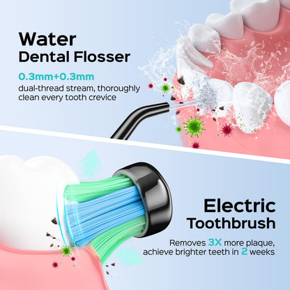 COSLUS C20C41 Water Flosser Electric Toothbrush Combo, Pink Oral Clean Kit