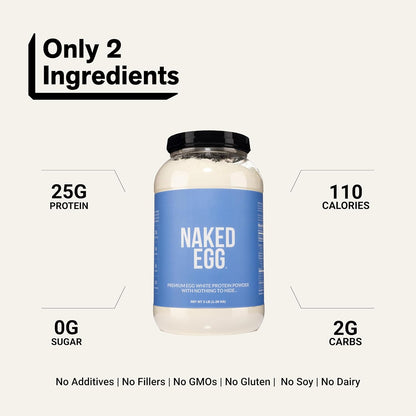 Naked 3LB Non-GMO Egg White Protein Supplement Powder, Unflavored, No Additives, Paleo, Dairy Free, Gluten Free, Soy Free – 25g Protein, 44 Servings, 3 pounds