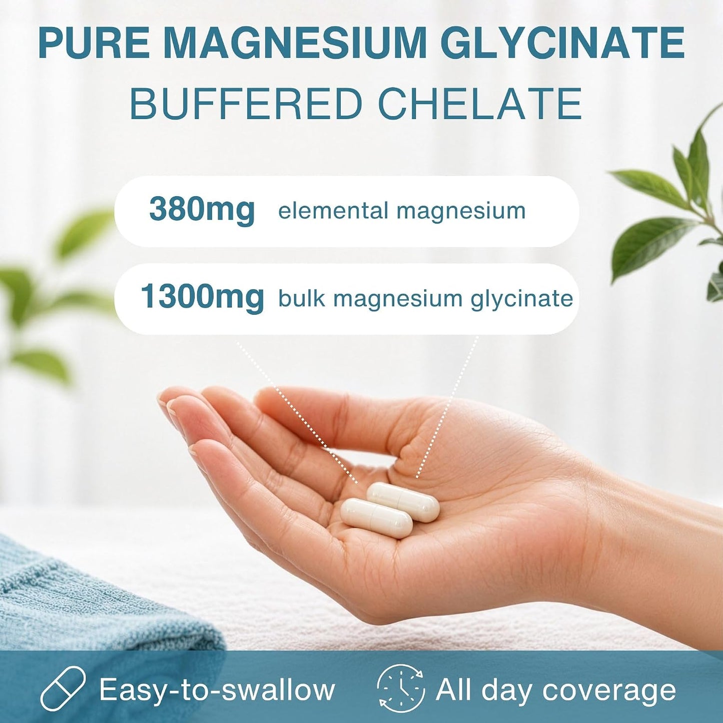 Igennus Highest Strength Fast-Acting Chelated Magnesium Glycinate 1300mg, 380mg Elemental, 90 Servings, Pure & Clean Buffered Magnesium Bisglycinate, Vegan, 180 Capsules
