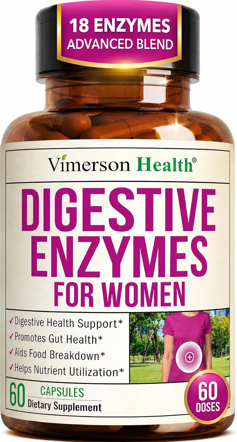 Digestive Enzymes for Women - 18 Active Enzymes, Bloating Relief - 60 Caps