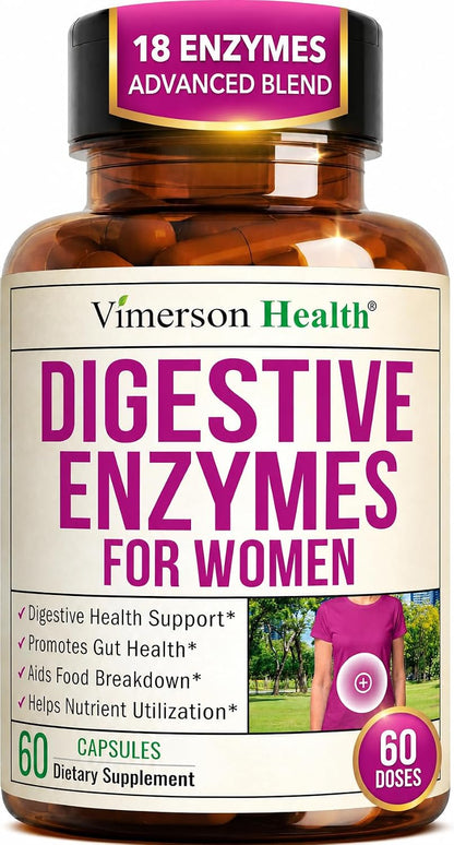 Digestive Enzymes for Women - 18 Active Enzymes, Bloating Relief - 60 Caps