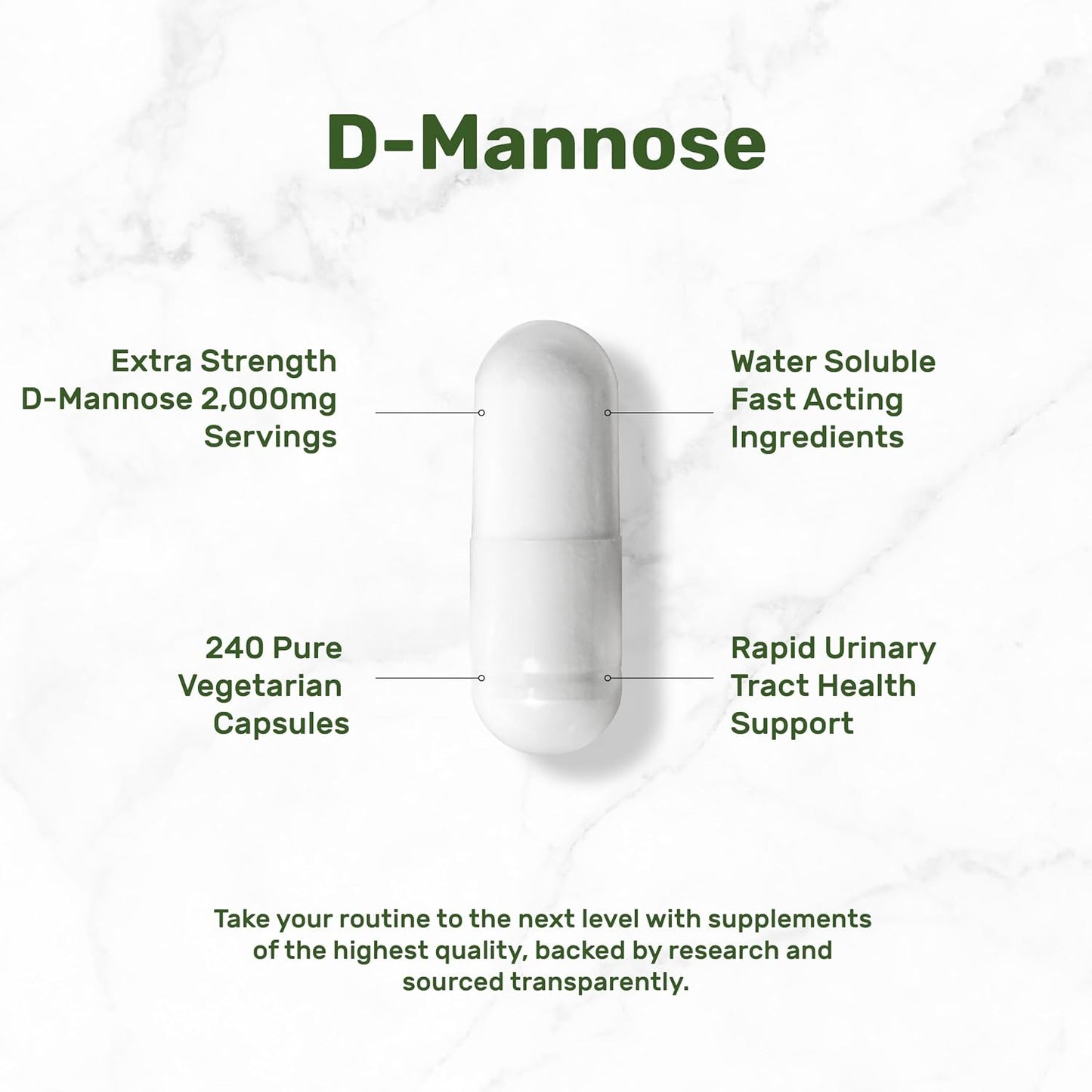 DEAL SUPPLEMENT D Mannose 500mg Capsules (2,000mg Per Serving), 240 Veggie Pills – Fast Acting Water-Soluble Form – Extra Strength Urinary Tract (UTI) Health Support – Non-GMO, Vegan Friendly