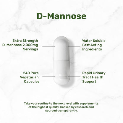 DEAL SUPPLEMENT D Mannose 500mg Capsules (2,000mg Per Serving), 240 Veggie Pills – Fast Acting Water-Soluble Form – Extra Strength Urinary Tract (UTI) Health Support – Non-GMO, Vegan Friendly