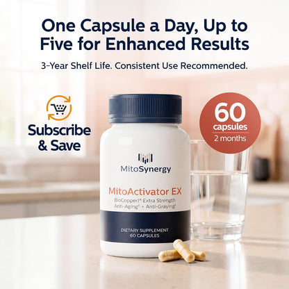 MitoActivator EX - BioCopper1 Cu1 (Cunermuspir) 0.5mg Extra Strength Bioavailable Copper - Mitochondrial NAD+ ATP Booster, Anti-Aging, Anti-Graying, Tick Immune Support