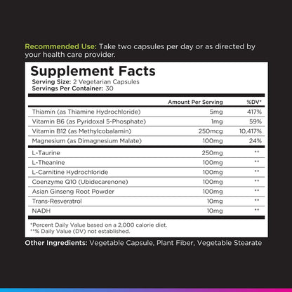 Livingood Daily Energy Support, 11-in-1 Supplement with Magnesium, Vitamin B6, B12, Amino Acids, L Carnitine, CoQ10, Ginseng & L Theanine, Supports Natural Energy for Men & Women, Vegan, 60 Capsules