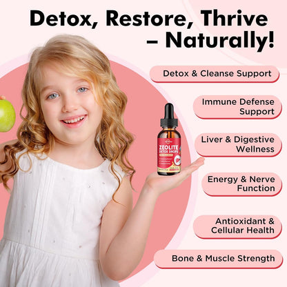 Zeolite Detox for Kids and Adults, Clinoptilolite Zeolite Liquid Drops with Chlorella, Magnesium, Zinc, Methy Vitamin B12 & D3, Gut Liver Detox Cleanse, Immunity, Strawberry Flavor 2 Fl Oz