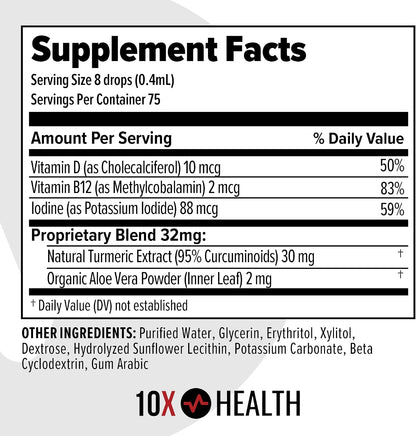 10X Health Turmeric Curcumin Supplement - with D3 & B12 | Curcumin: with Vitamin D3 & B12, Joint, Immunity & Heart Support, 30mL