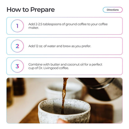 Livingood Daily Coffee with Moringa, Ground Medium Roast Coffee with Plant Based Ingredients for Morning Energy, Made with Moringa Powder, Organic, Non GMO, Vegan, Gluten Free, 20 Servings, 12 oz Bag
