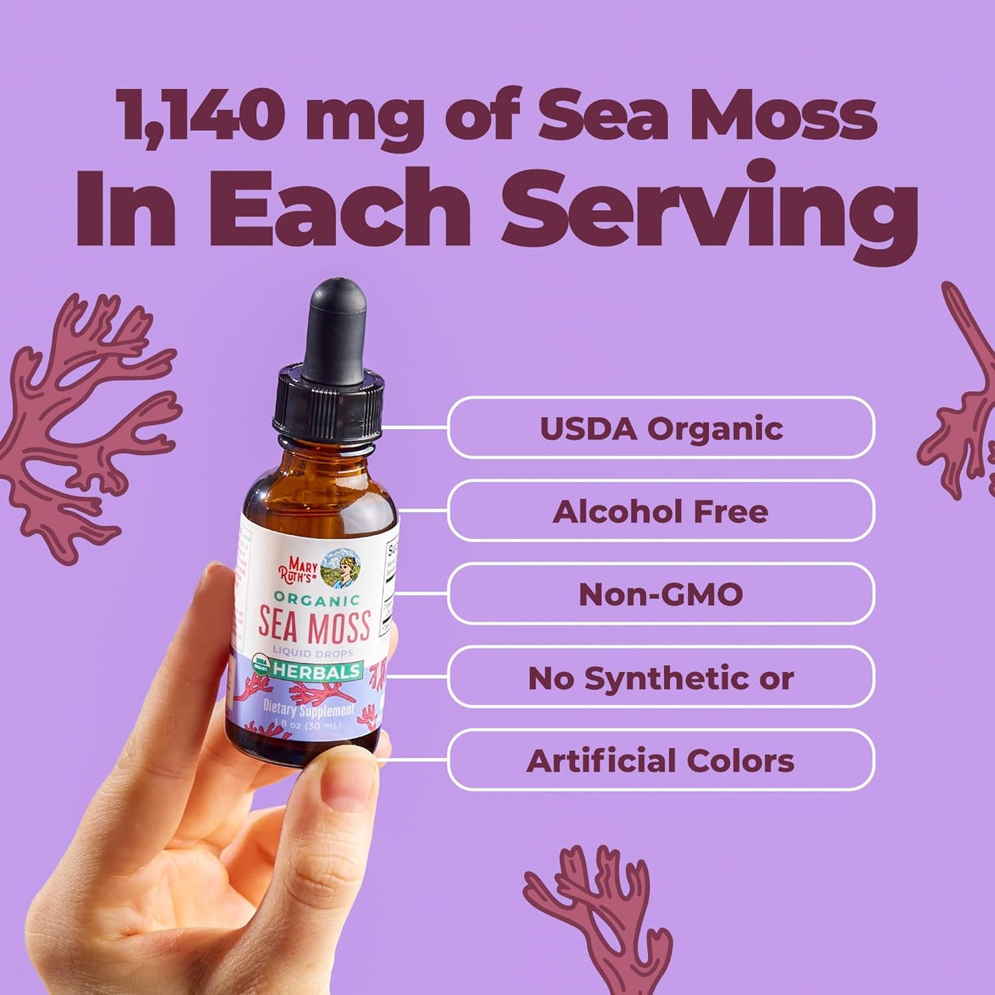 MARYRUTH'S Organic Irish Sea Moss Liquid Drops | Chondrus Crispus | Wild Harvested | Organic Irish Moss Formulated for Adults & Kids Ages 14+ | Unflavored | Sugar Free | Vegan | Non-GMO | 1 Fl Oz