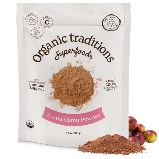 Organic Traditions Camu Camu Powder Organic, Camu Camu Powder from Amazon Superfruit, Rich in Wholefood Vitamin C, Bright Tangy Superfood Ingredient for Smoothies, Plant Based Non GMO, 100g / 3.5oz