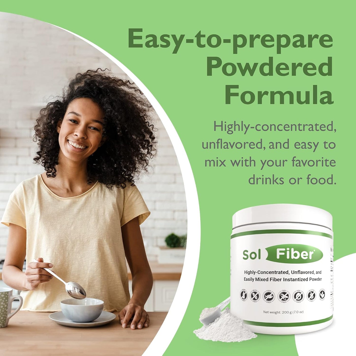 SolFiber Prebiotic Powder Supplement, Non-GMO Alternative to Fiber Gummies, Supports Digestive Health, Easy-to-Mix and Highly-Concentrated Fiber Powder, 7 Ounces, 60 Servings