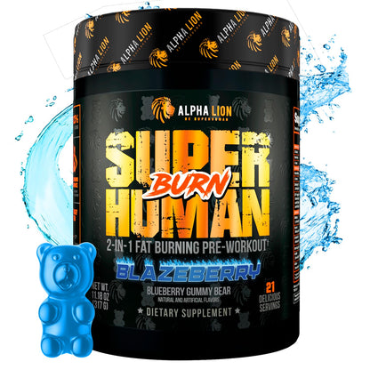 ALPHA LION Superhuman Burn – 2 in 1 Metabolism Booster Pre Workout and Thermogenic Fat Burner for Men – Appetite Suppressant and Weight Loss Supplement (21 Servings, Sweet Black Cherry Flavor)