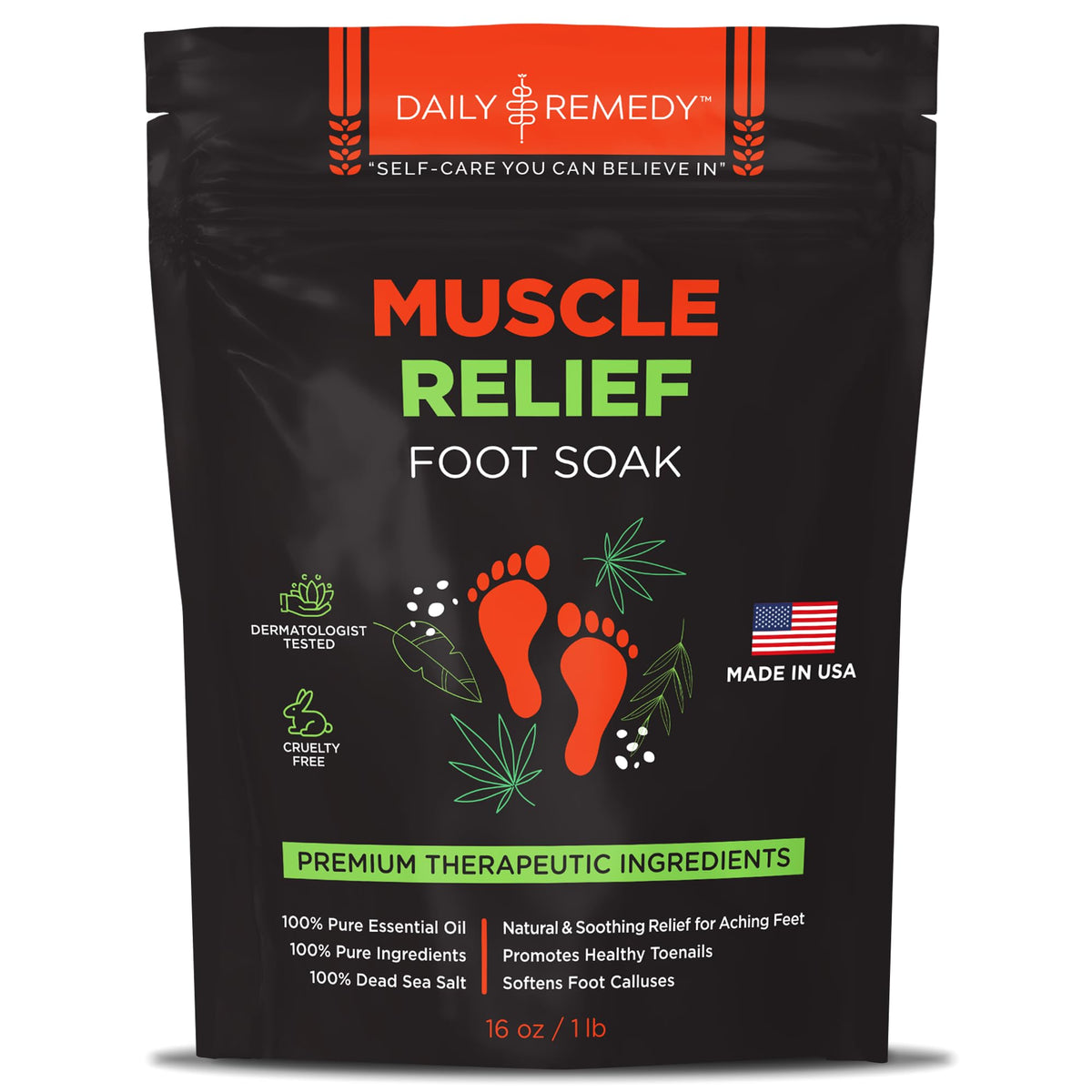 Muscle Relief Foot Soak with Epsom Salt, Made in USA, Soothe Foot Aches, Muscle Pain