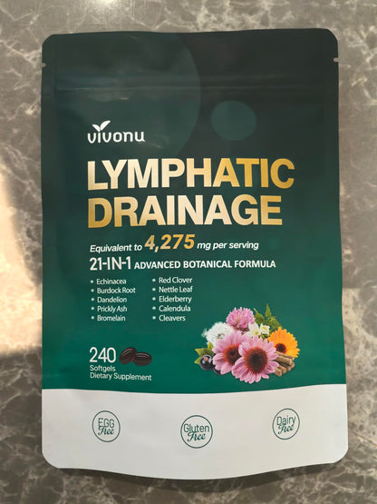 Lymphatic Drainage Supplements, 240 Softgels, Lymph System Support Supplement for Women & Men, 21-in-1 Herbal Blend with Echinacea, Dandelion, Burdock, Bromelain, Calendula, Turmeric & More, 1 Bag
