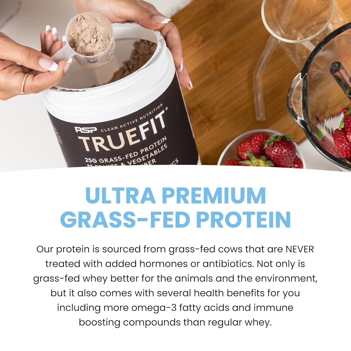 TrueFit Grass-Fed Whey Protein Powder + Fiber & Probiotics, Vanilla Shake | 25g Gut Healthy Protein with Fiber, Probiotics & Non-GMO Superfoods for Complete Meal Replacement Shake with Nothing Fake
