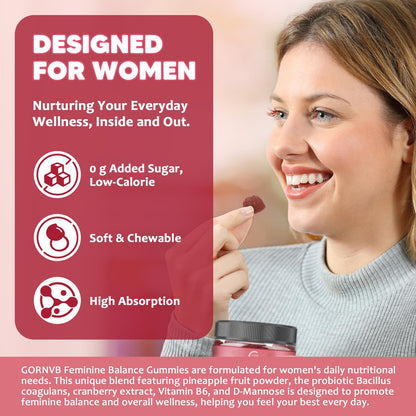 Premium Feminine Balance Gummies for Women with Cranberry Pineapple Powder | Support pH Balance & Vaginal Probiotics Health Gummies with D-Mannose , Sugar Free, Gluten Free, Vegan