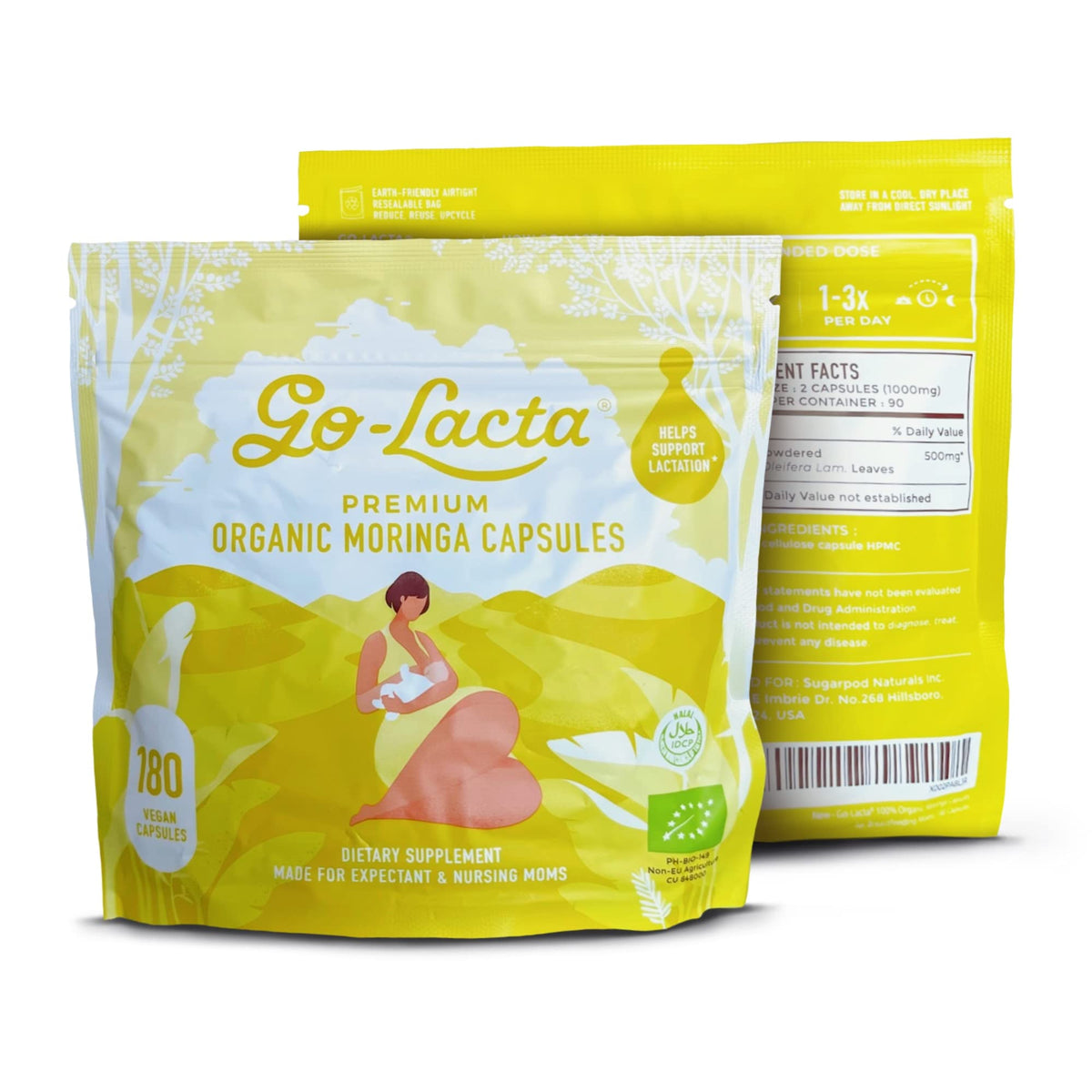 Go-Lacta 100% Organic Premium Moringa Capsules for Breastfeeding - Build Breast Milk 