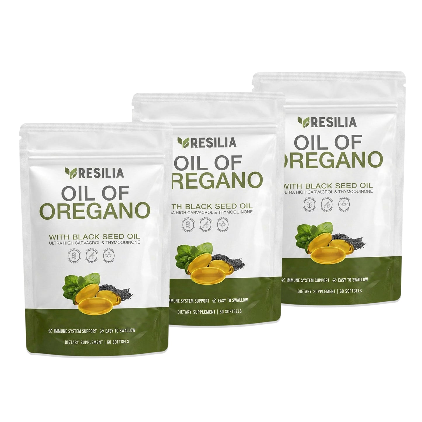 Resilia Oil Of Oregano Softgels with Black Seed Oil - 60 Softgels | Non-GMO, Gluten-Free and Soy-Free