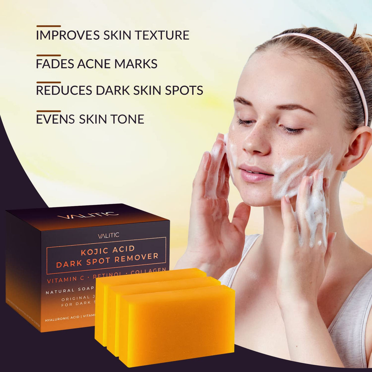 Valitic Unisex Dark Spot Corrector Bar, 100g - Exfoliating, SLS and Paraben-Free Turmeric
