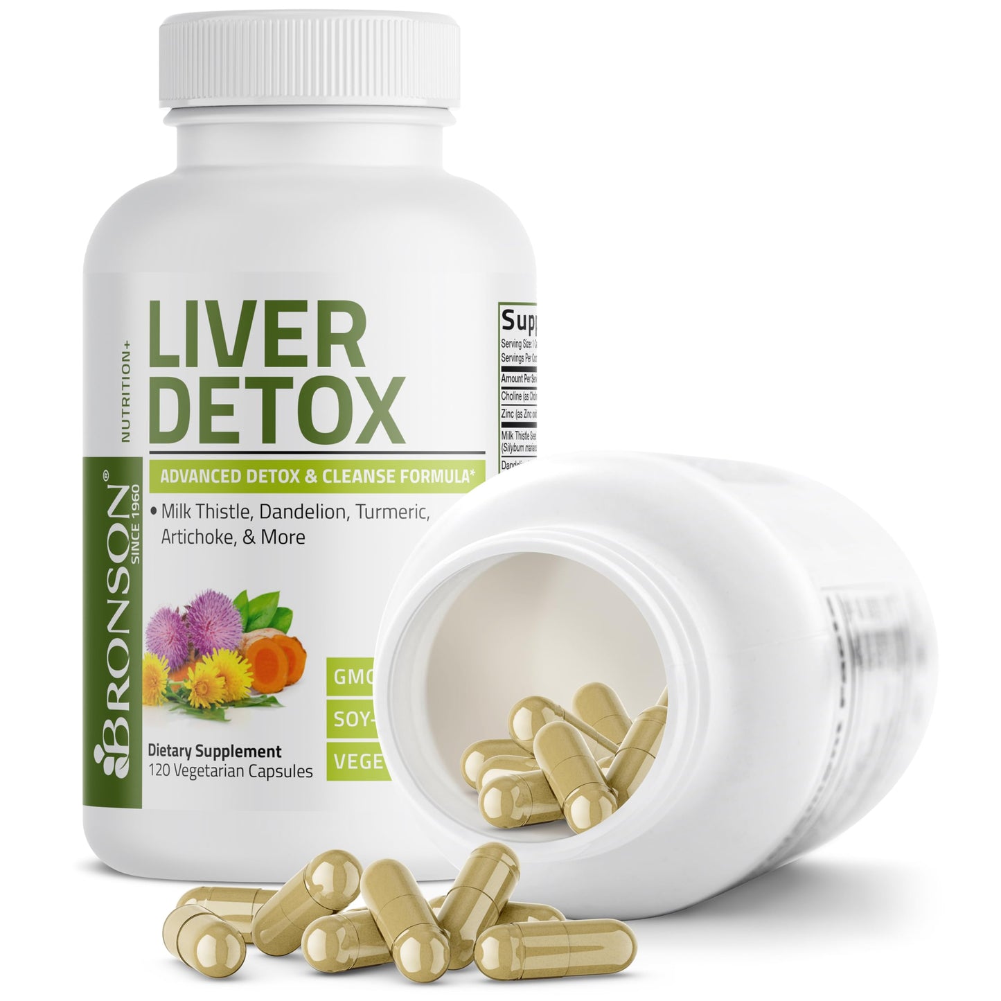 Bronson Liver Detox Advanced Detox & Cleansing Formula 60 Capsules | Liver Health Support with Milk Thistle, Dandelion Extract, Turmeric, Artichoke Leaf & Beet Root, Non-GMO, Soy-Free