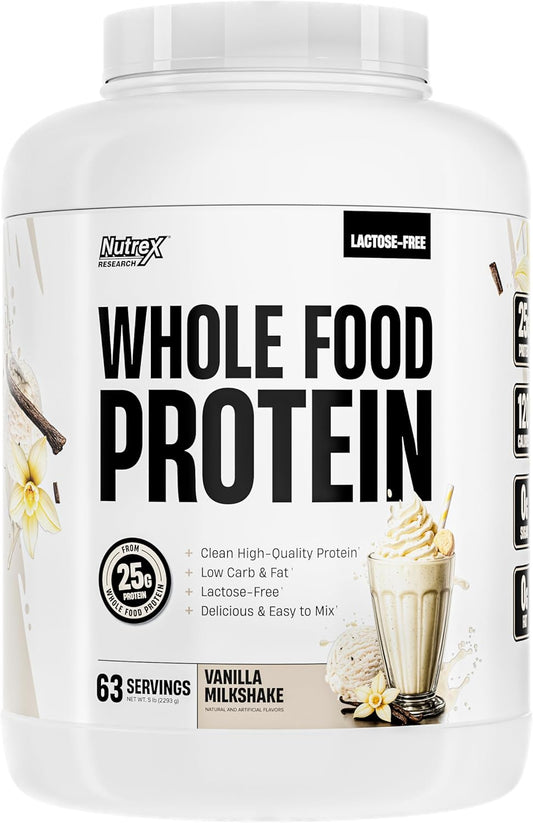 Whole Food Protein Powder - 25g Protein per Scoop, Lactose Free Protein with Beef Isolate, Collagen, Pea, Brown Rice, Chicken & Egg Protein, 0G Sugar, Keto Friendly, Vanilla Milkshake 63 Serv
