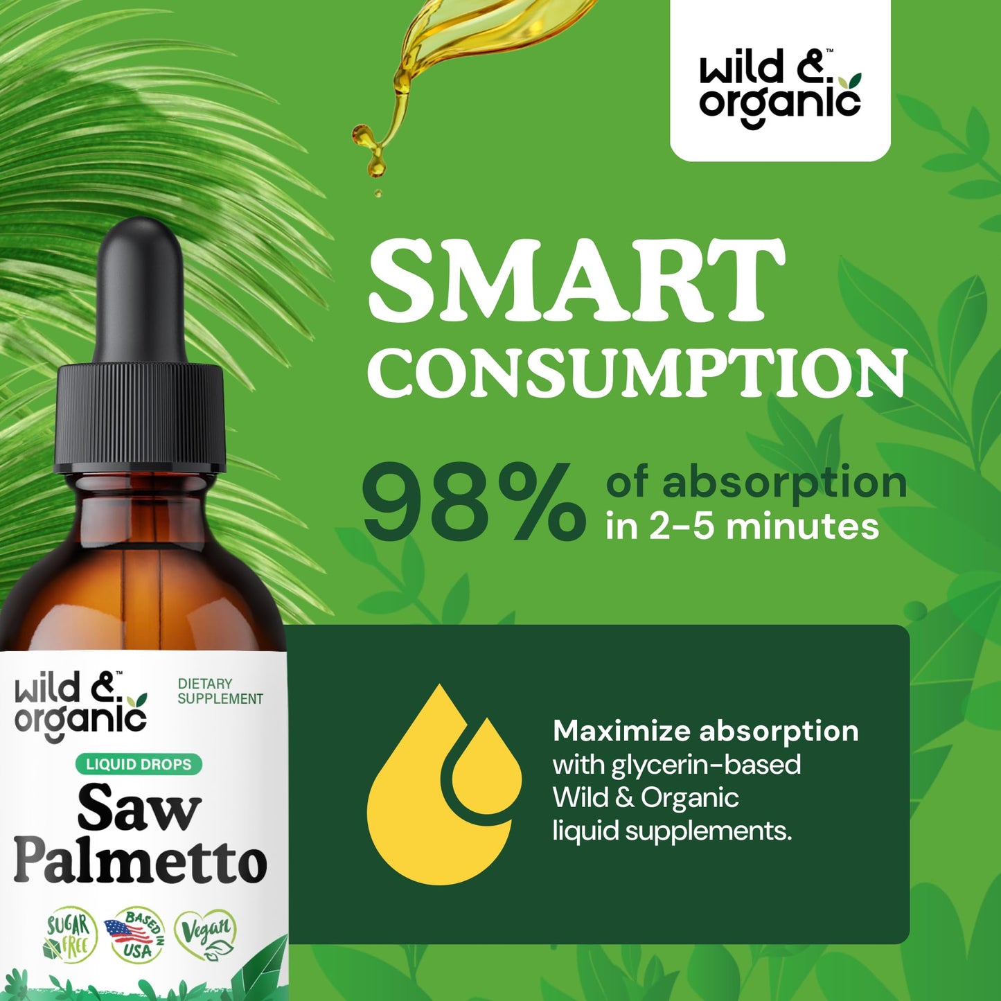 Wild & Organic Saw Palmetto for Men & Women - Urinary Tract & Hair Support - Saw Palmetto Extract Liquid Drops - Add to Tea - Serenoa Repens Berries Supplement - Vegan, Sugar & Alcohol-Free - 4 fl oz