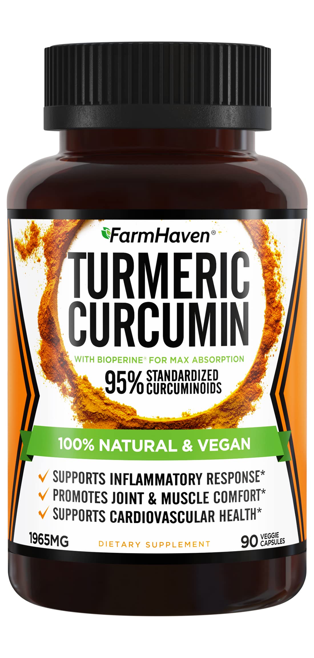 Turmeric Curcumin with BioPerine Black Pepper & 95% Curcuminoids, 1965mg, Maximum