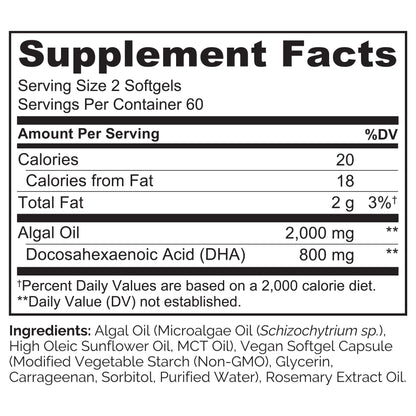 NATURELO Vegan DHA, Vegan Omega 3 Supplement, 120 Softgels, Supports Brain/Heart/Eye Health, Complements Prenatal Vitamins, Essential Fatty Acids, Omega 3 Supplement for Women & Men