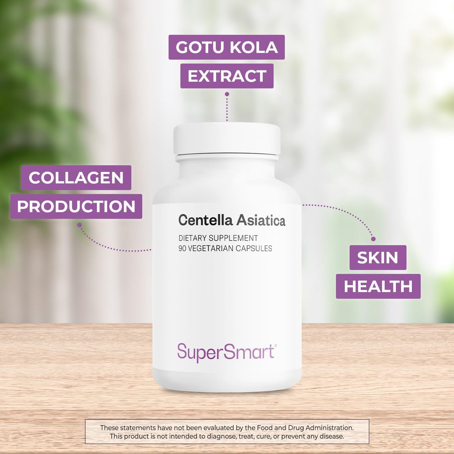 Supersmart - Centella Asiatica 180mg per Day - Gotu Kola Extract Supplement | Non-GMO & Gluten Free - 90 Vegetarian Capsules
