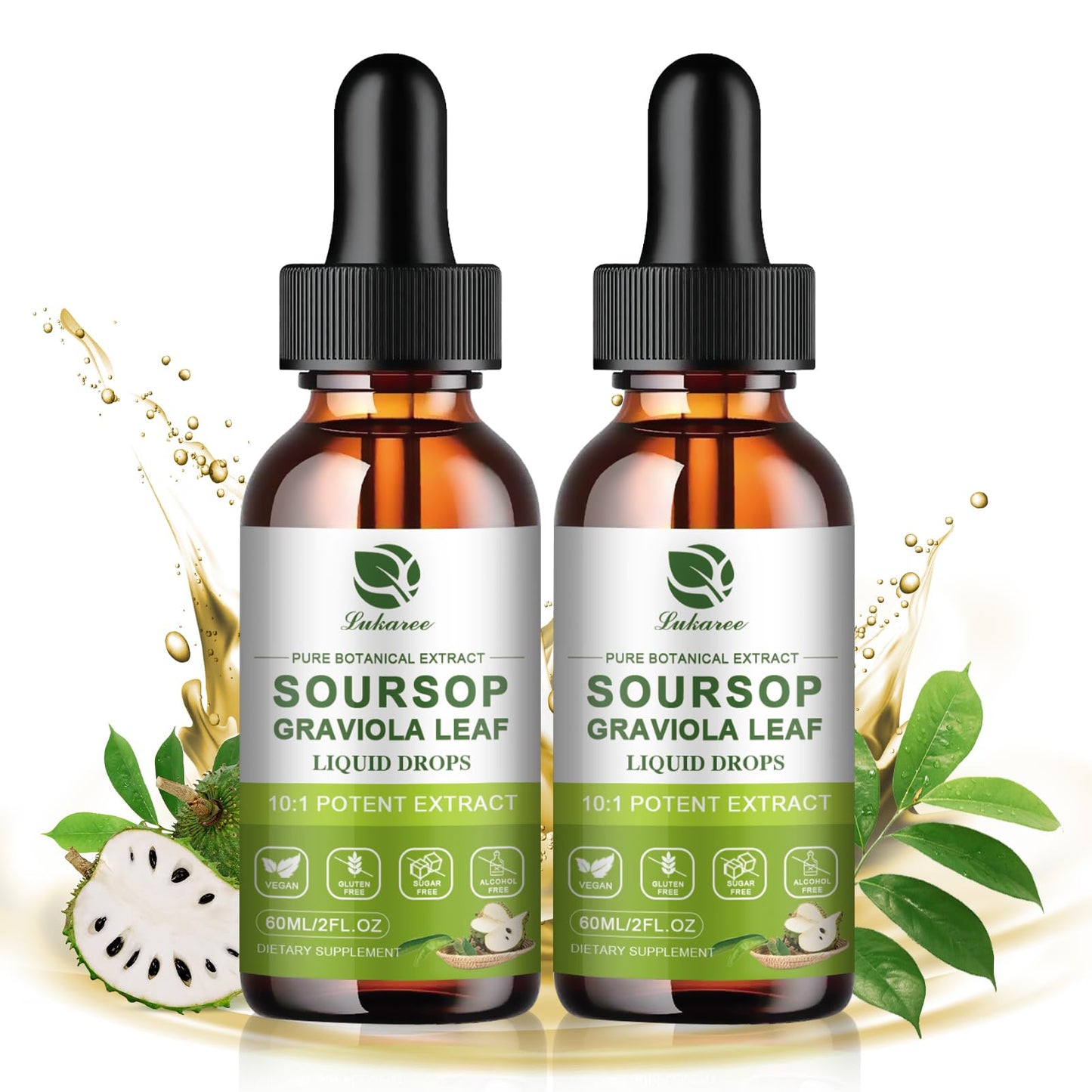 Lukaree Pure Soursop Graviola Leaf Extract for Immunity, Gut Health & Natural Energy Support – Soursop Bitters Liquid with Cold Extract – Vegan | Gluten-Free | 2 Fl Oz