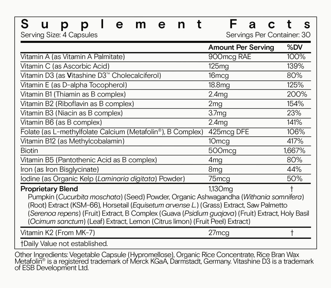 Moon Juice, SuperHair Growth Vitamins, Biotin & Saw Palmetto, 120ct | Clinical strength multivitamin for thicker, stronger strands, women & men, 30 servings