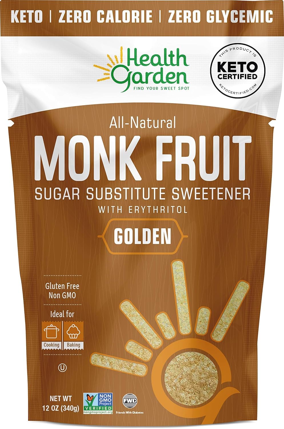 Health Garden Monk Fruit Sweetener, Golden Sugar Substitute - 2.5 lb
