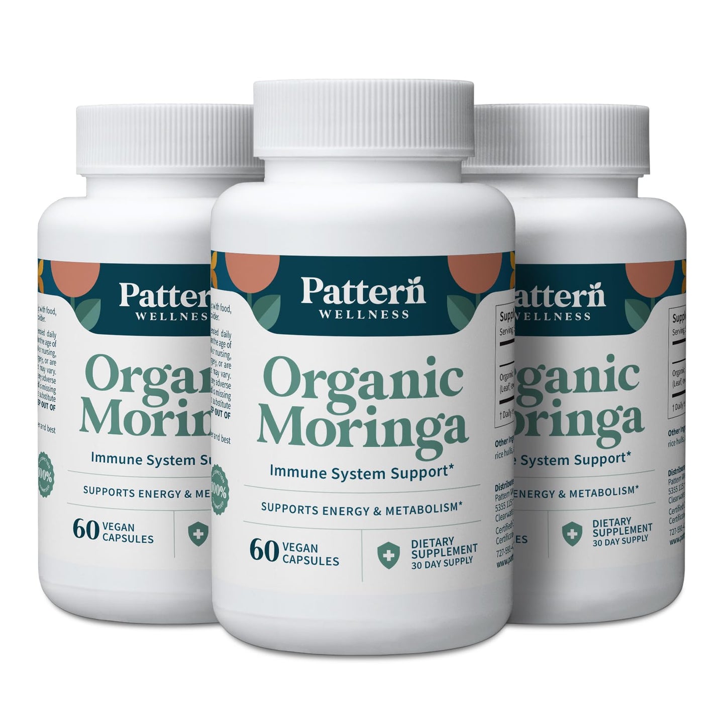 Pattern Wellness Organic Moringa Oleifera Supplement – Antioxidant Support & Cell Function – Whole Leaf Complete Formula – Vegan, Non-GMO– 60 Capsules