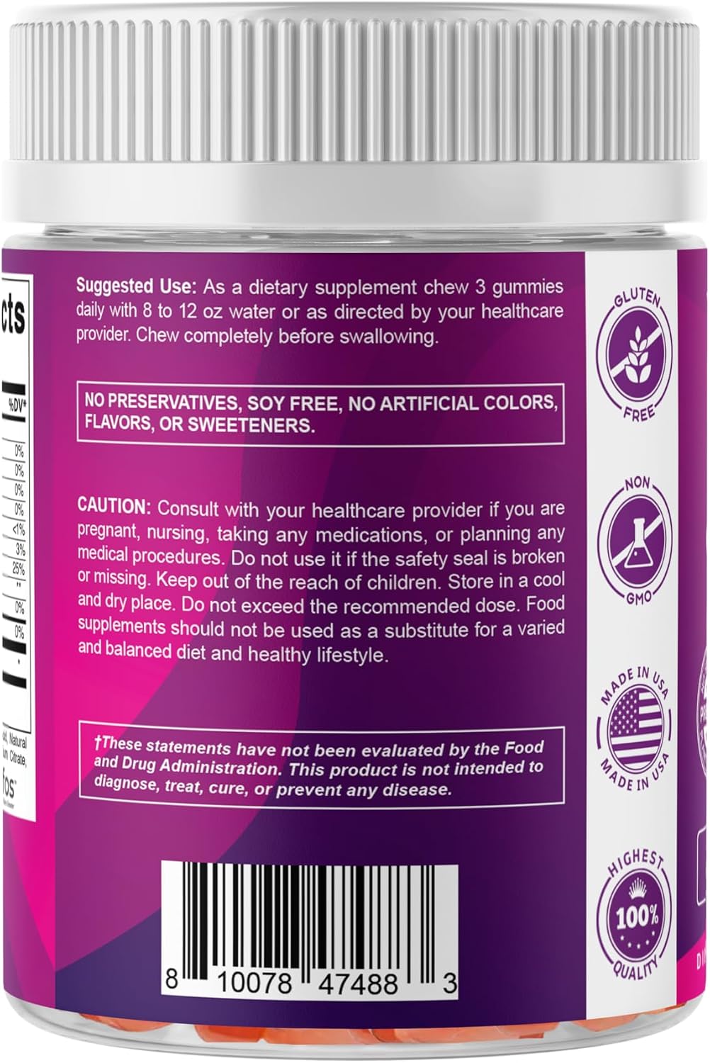 Vitamatic Prebiotic Fiber Gummies for Adults, 7G Extra Strength, Zero Sugar Added, 240 Pectin Based Gummies, Digestive Health & Regularity Support