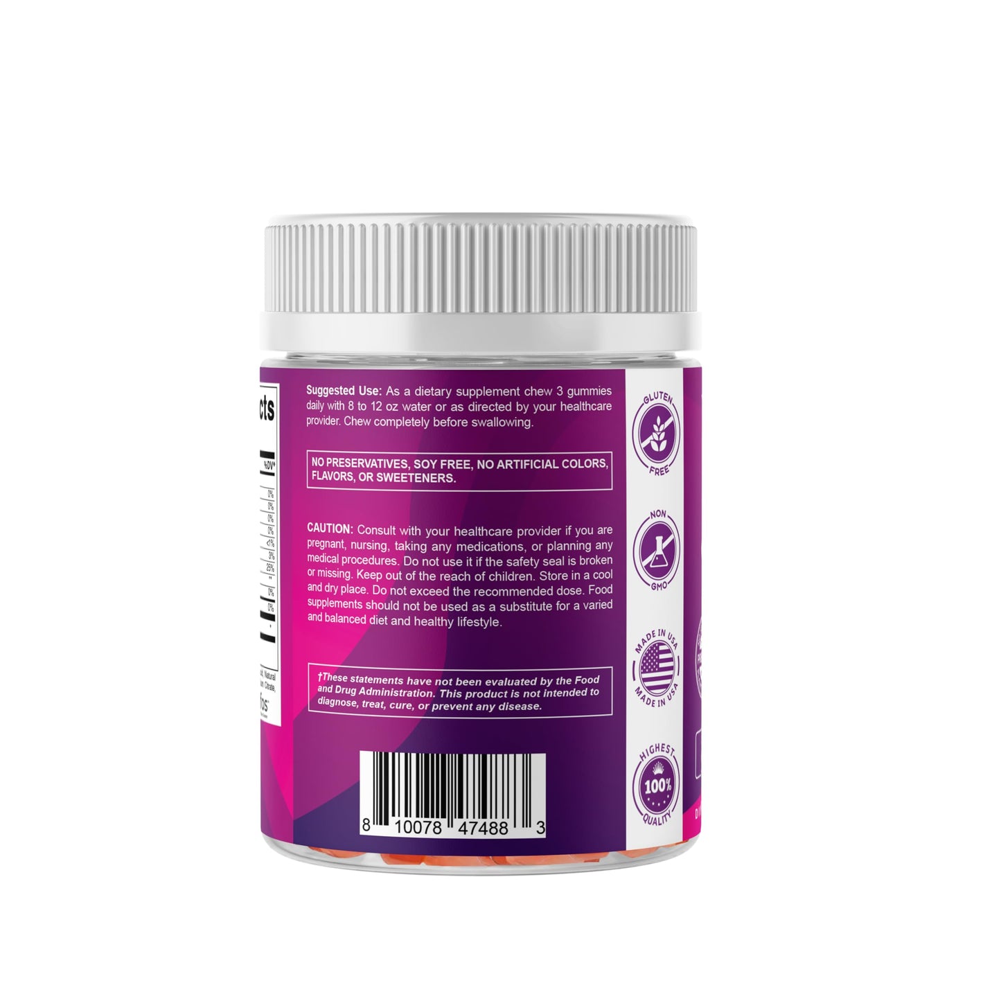 Vitamatic Prebiotic Fiber Gummies for Adults, 7G Extra Strength, Zero Sugar Added, 240 Pectin Based Gummies, Digestive Health & Regularity Support