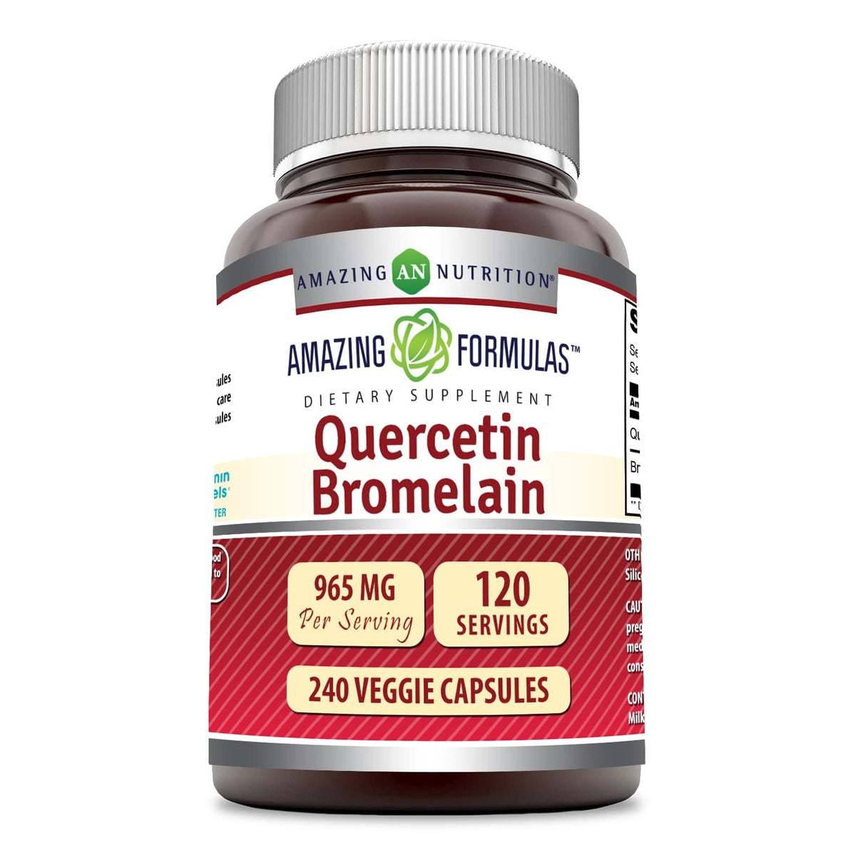 Amazing Formulas Quercetin 800mg with Bromelain 165mg, 120 Veggie Capsules Supplement | Non-GMO | Gluten Free | Made in USA