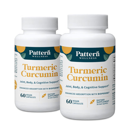 Pattern Wellness Turmeric Curcumin Supplement – 60 Capsules | 95% Curcuminoids with BioPerine® Black Pepper – Supports Joint, Cognitive & Immune Health – Non-GMO, Gluten Free