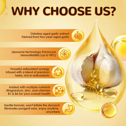 Totaria Liposomal Aged Garlic Extract Capsules - Odorless Aged Garlic with Magnesium,Zinc,Vitamin B,Antioxidant Herbal Blend - Heart & Immune Support - Non-GMO, Gluten Free,300 Softgels