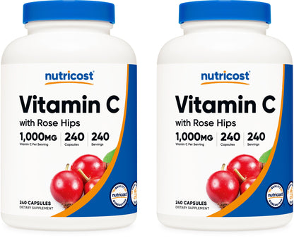 Nutricost Vitamin C with Rose Hips 1025mg, 240 Capsules, Gluten Free | Vitamin C 1,000mg, Rose Hips 25mg, GMO-Free