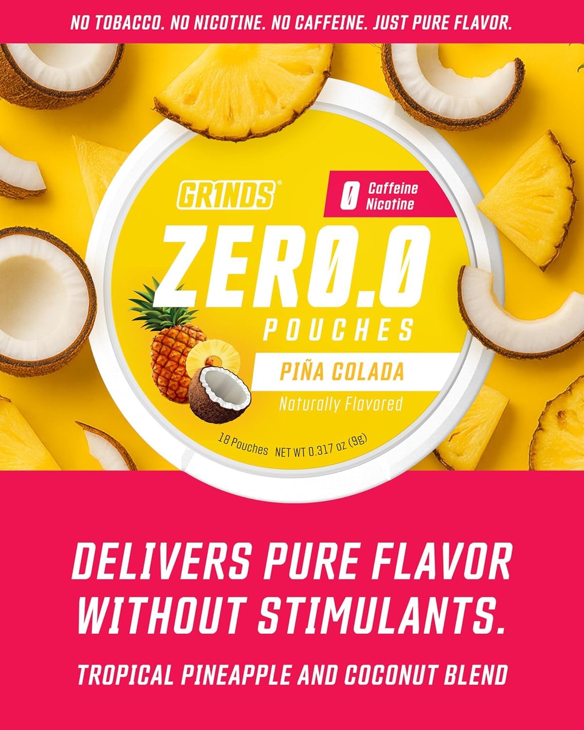 GRINDS Focus Pouches | Naturally Flavored with Nootropic Ingredients | Contains Alpha GPC and L-Theanine | Sugar-Free | 3 Pack | 18 Pouches Per Can | Blue Raspberry