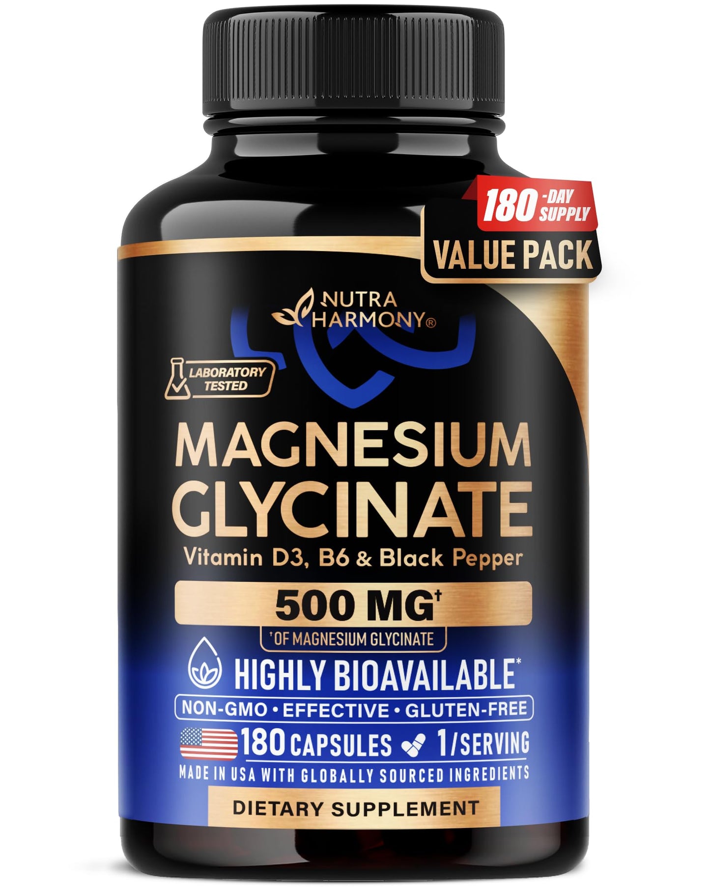 Magnesium Glycinate 500 mg - Chelated Supplement - High Absorption Form of Magnesium - Support for Sleep, Muscle & Heart Health - for Women & Men - Lab Tested & Non-GMO - 240 Capsules